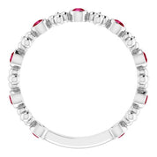Sterling Silver Natural Ruby Beaded Ring