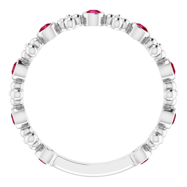 Sterling Silver Natural Ruby Beaded Ring