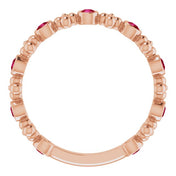 14K Rose Lab-Grown Ruby Beaded Ring
