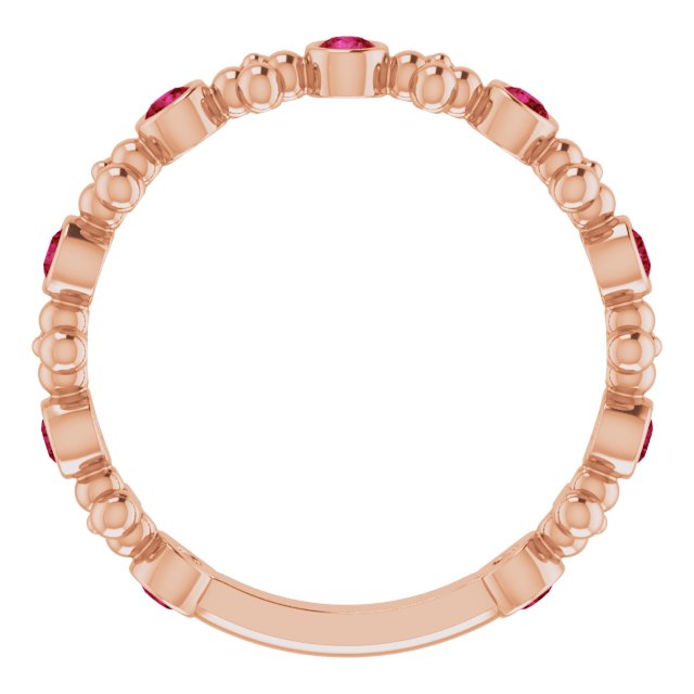 14K Rose Lab-Grown Ruby Beaded Ring