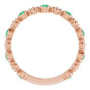 14K Rose Lab-Grown Emerald Beaded Ring