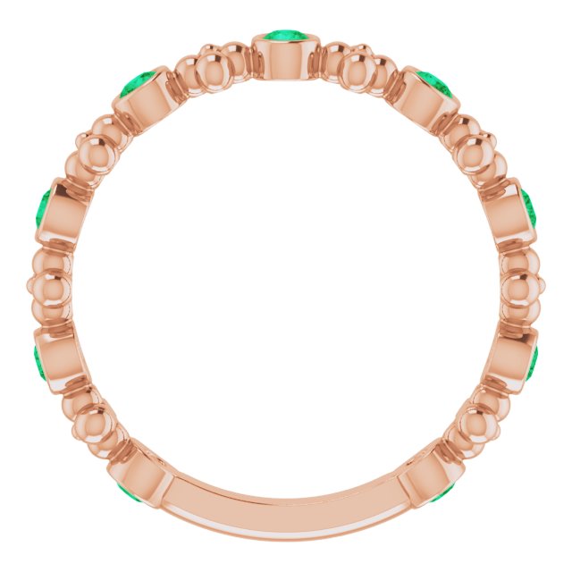 14K Rose Lab-Grown Emerald Beaded Ring