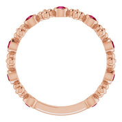 14K Rose Natural Ruby Beaded Ring
