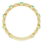 14K Yellow Lab-Grown Emerald Beaded Ring