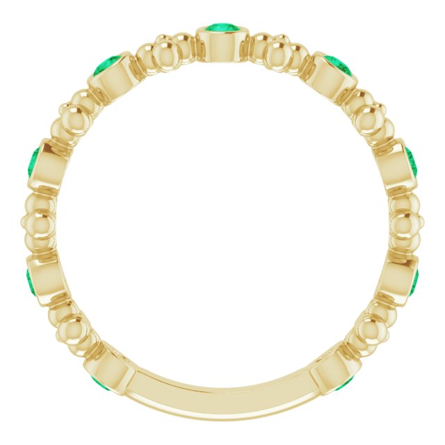 14K Yellow Lab-Grown Emerald Beaded Ring