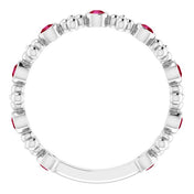Platinum Natural Ruby Beaded Ring