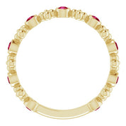 14K Yellow Natural Ruby Beaded Ring