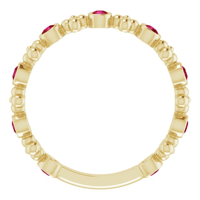 14K Yellow Natural Ruby Beaded Ring
