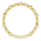 14K Yellow Natural Pink Tourmaline Beaded Ring