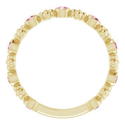 14K Yellow Natural Pink Tourmaline Beaded Ring