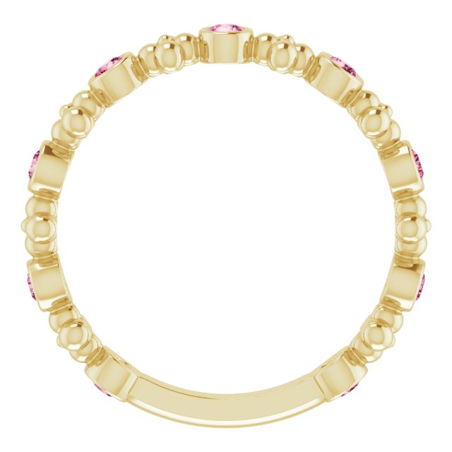 14K Yellow Natural Pink Tourmaline Beaded Ring