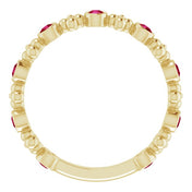 14K Yellow Lab-Grown Ruby Beaded Ring