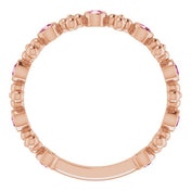 14K Rose Natural Pink Tourmaline Beaded Ring