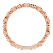 14K Rose Natural Pink Tourmaline Beaded Ring