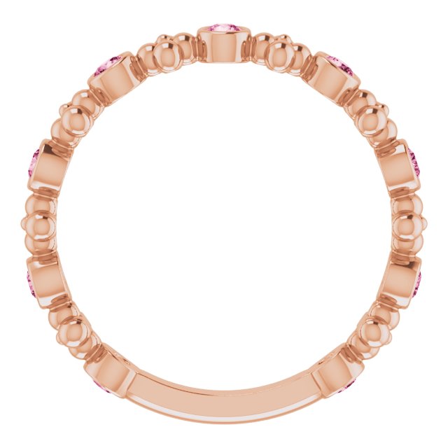 14K Rose Natural Pink Tourmaline Beaded Ring