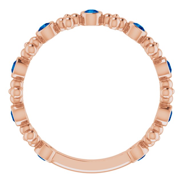 14K Rose Lab-Grown Blue Sapphire Beaded Ring