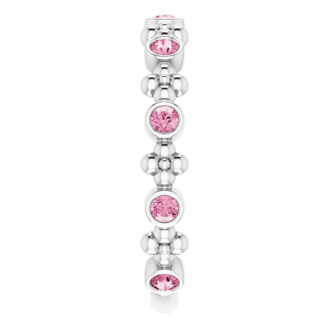 Sterling Silver Natural Pink Tourmaline Beaded Ring