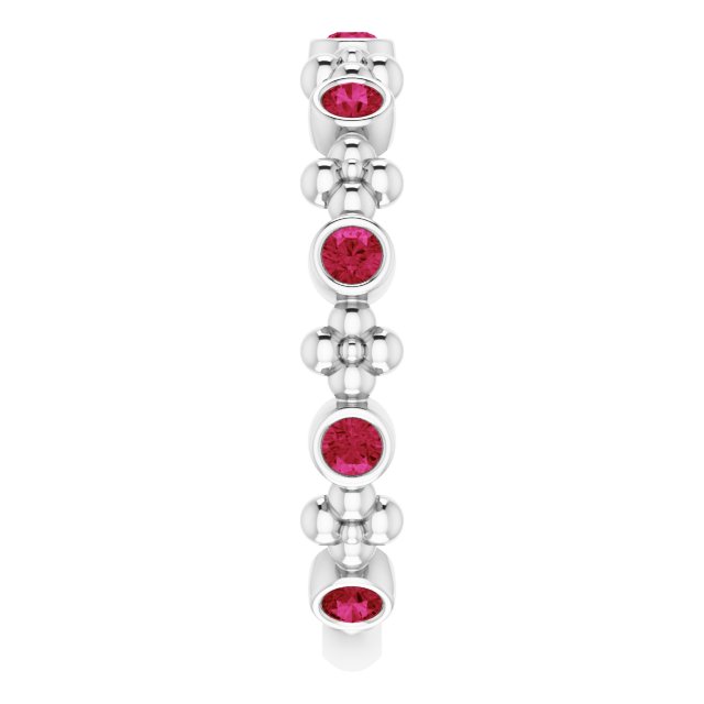Platinum Natural Ruby Beaded Ring
