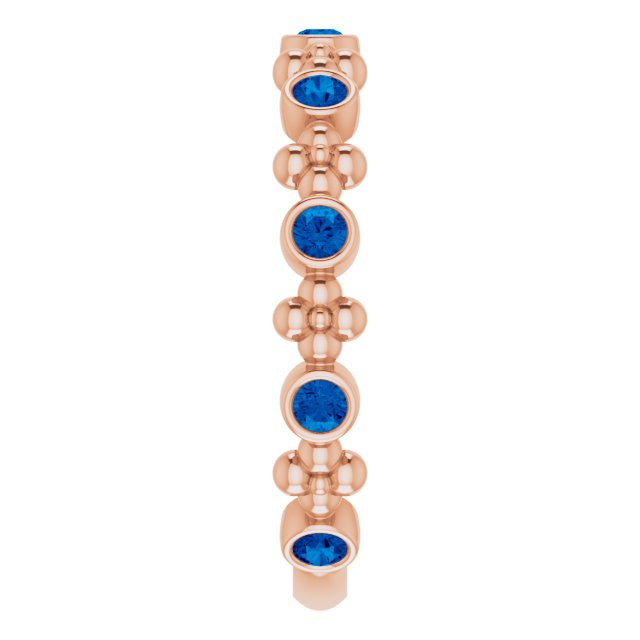 14K Rose Lab-Grown Blue Sapphire Beaded Ring