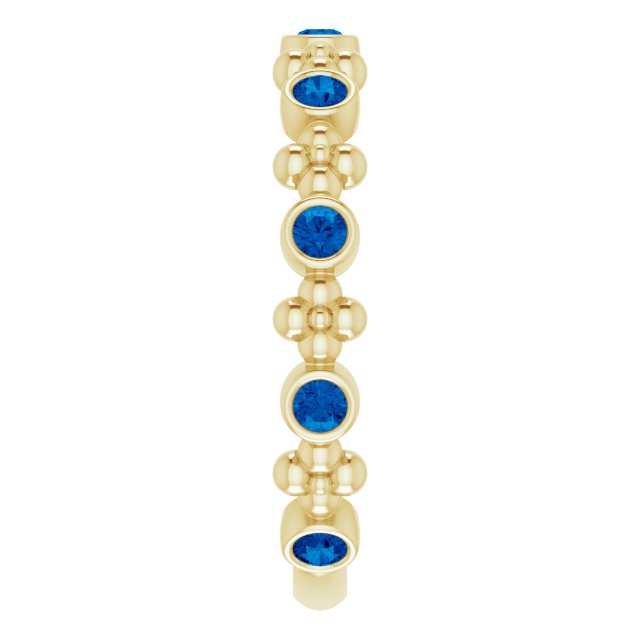 14K Yellow Lab-Grown Blue Sapphire Beaded Ring