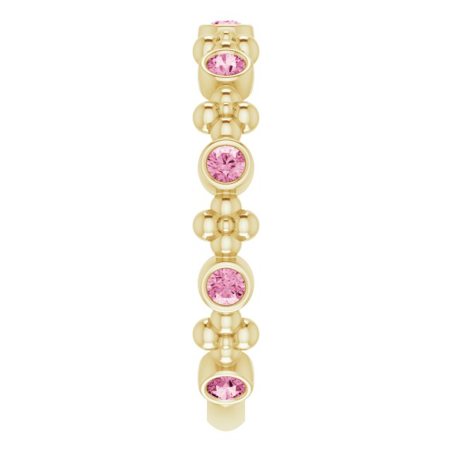 14K Yellow Natural Pink Tourmaline Beaded Ring