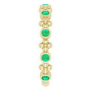 14K Yellow Lab-Grown Emerald Beaded Ring