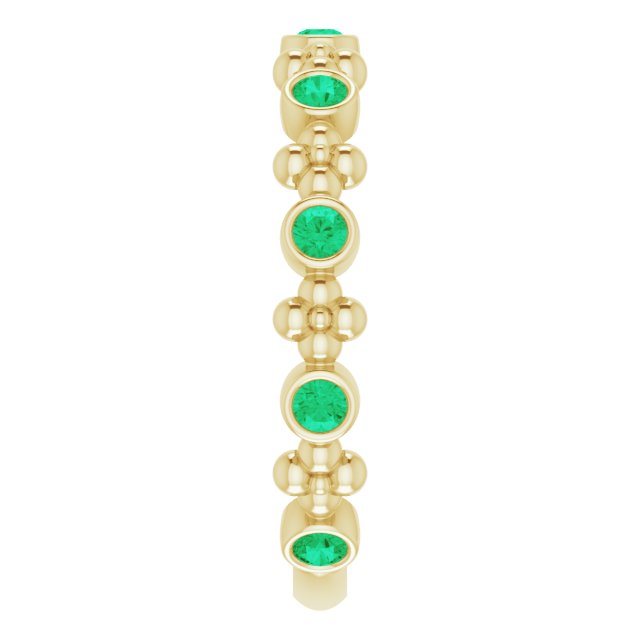 14K Yellow Lab-Grown Emerald Beaded Ring
