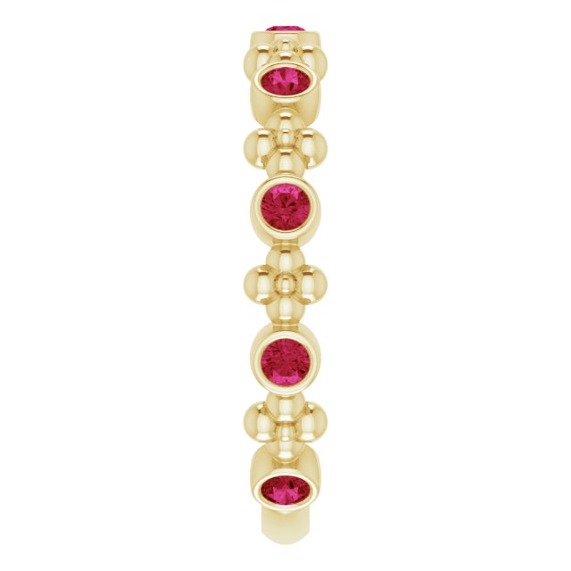 14K Yellow Natural Ruby Beaded Ring