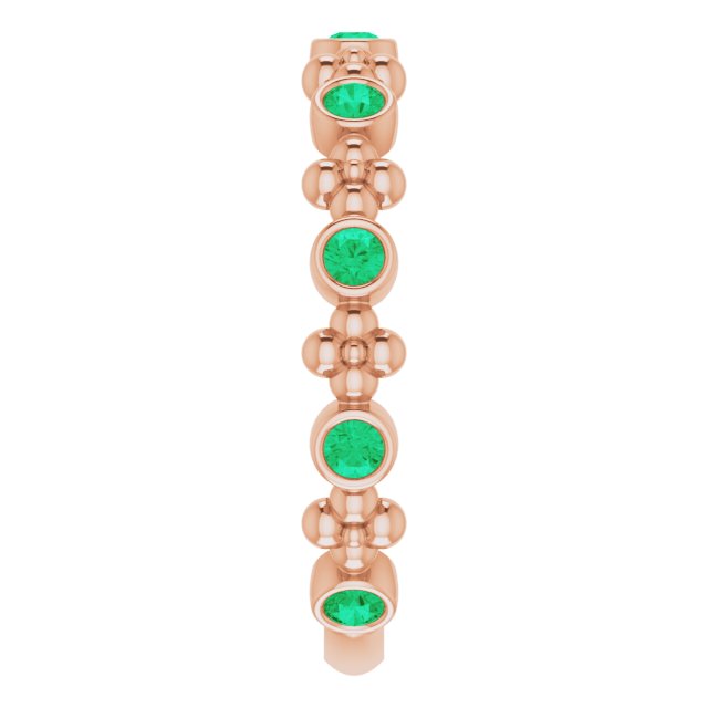 14K Rose Lab-Grown Emerald Beaded Ring