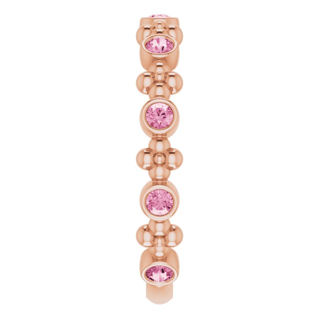 14K Rose Natural Pink Tourmaline Beaded Ring