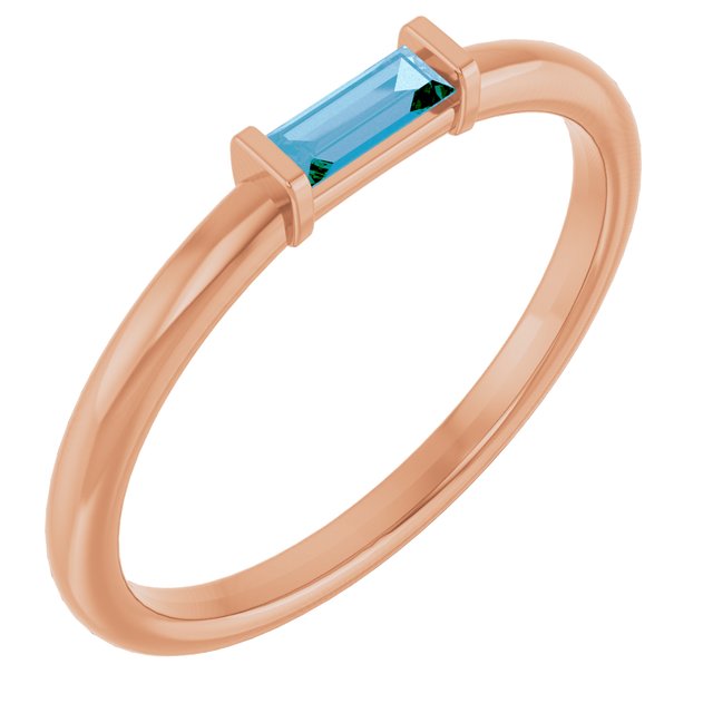 14K Rose Natural Swiss Blue Topaz Stackable Ring