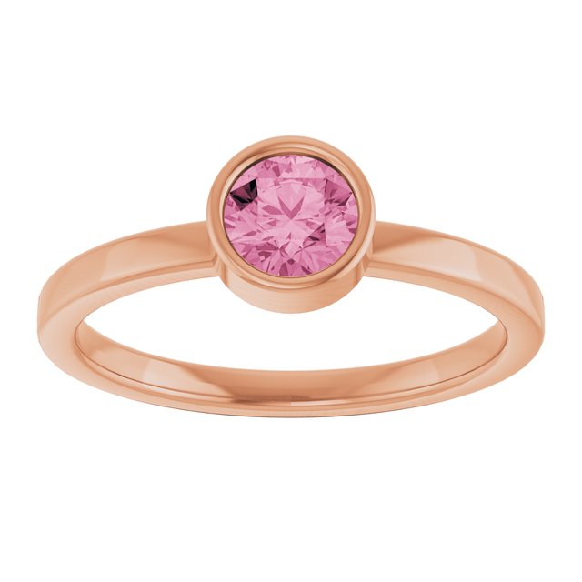 14K Rose 5 mm Natural Pink Tourmaline Ring