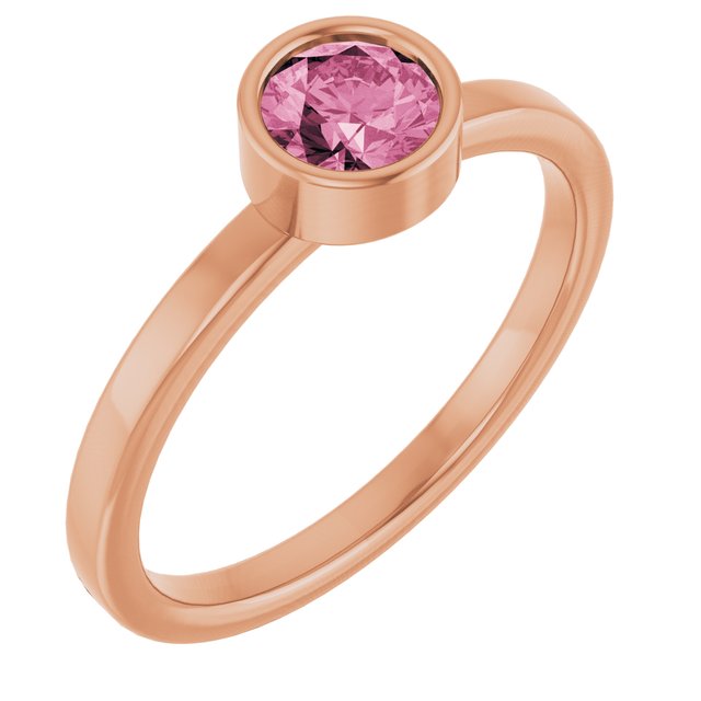 14K Rose 5 mm Natural Pink Tourmaline Ring