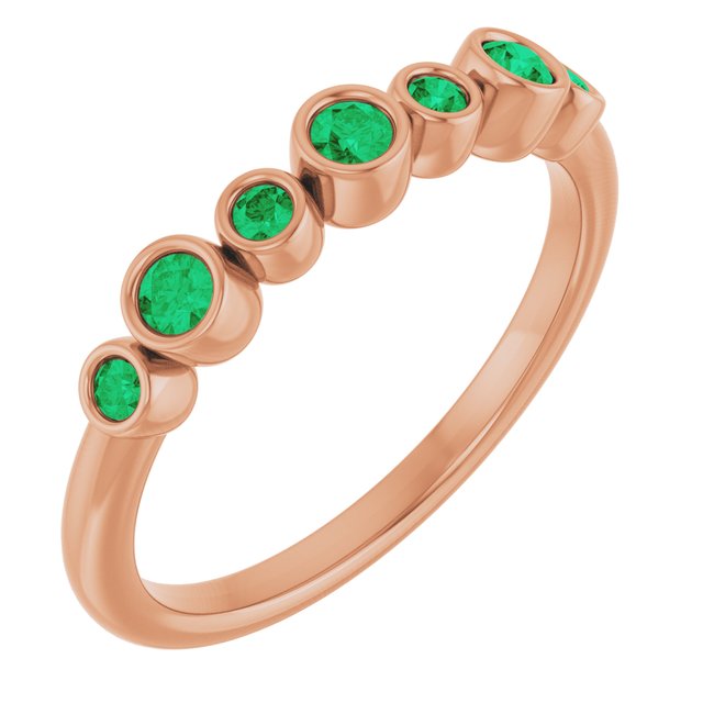 14K Rose Lab-Grown Emerald Bezel-Set Ring