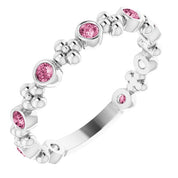 Sterling Silver Natural Pink Tourmaline Beaded Ring