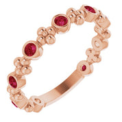 14K Rose Natural Ruby Beaded Ring