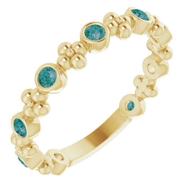14K Yellow Lab-Grown Alexandrite Beaded Ring