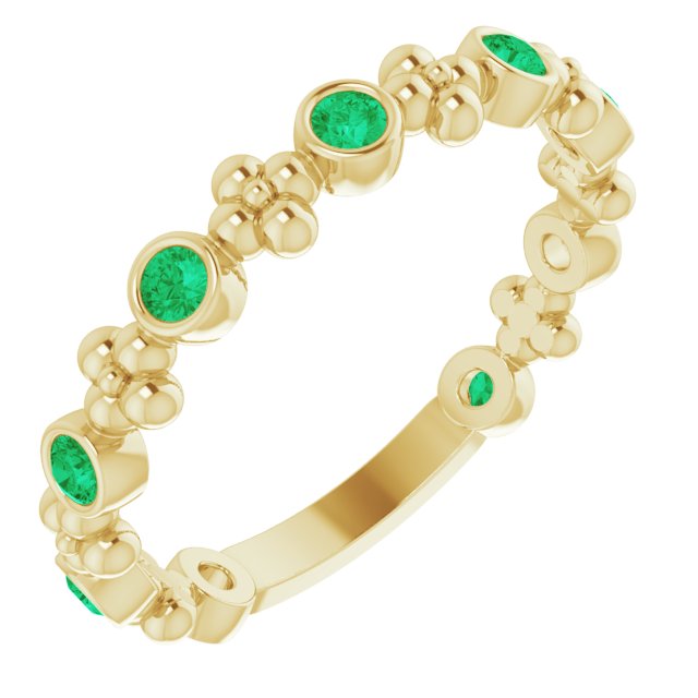 14K Yellow Lab-Grown Emerald Beaded Ring
