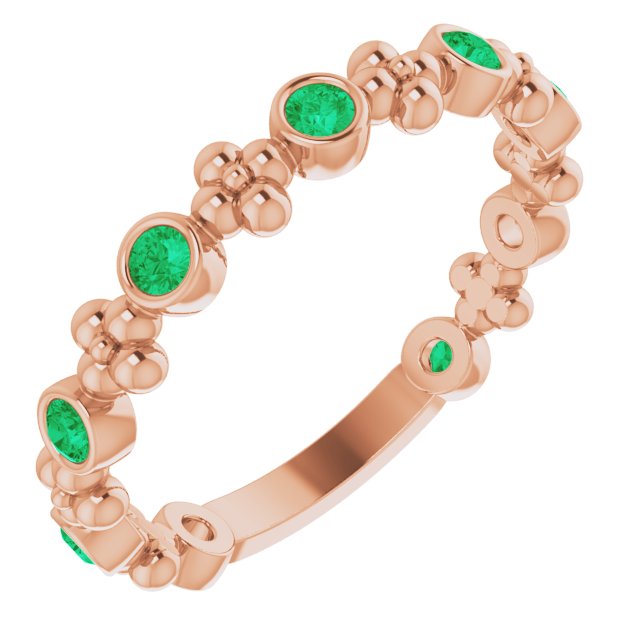 14K Rose Lab-Grown Emerald Beaded Ring
