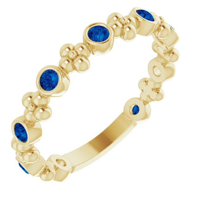 14K Yellow Lab-Grown Blue Sapphire Beaded Ring