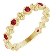 14K Yellow Natural Ruby Beaded Ring