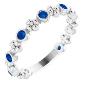Sterling Silver Lab-Grown Blue Sapphire Beaded Ring