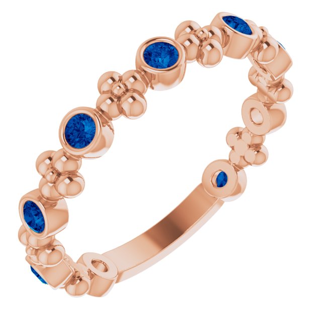 14K Rose Lab-Grown Blue Sapphire Beaded Ring