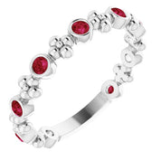 Sterling Silver Natural Ruby Beaded Ring