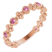 14K Rose Natural Pink Tourmaline Beaded Ring