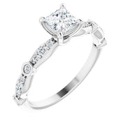 10K White 4.5x4.5 mm Square Cubic Zirconia & 1/5 CTW Natural Diamond Engagement Ring