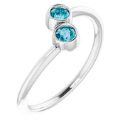 14K White Natural London Blue Topaz Two-Stone Ring