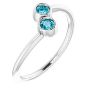 14K White Natural London Blue Topaz Two-Stone Ring