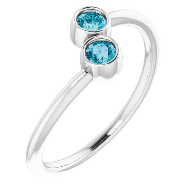 14K White Natural London Blue Topaz Two-Stone Ring