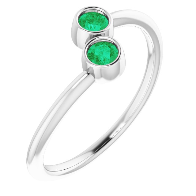 14K White Lab-Grown Emerald Two-Stone Ring